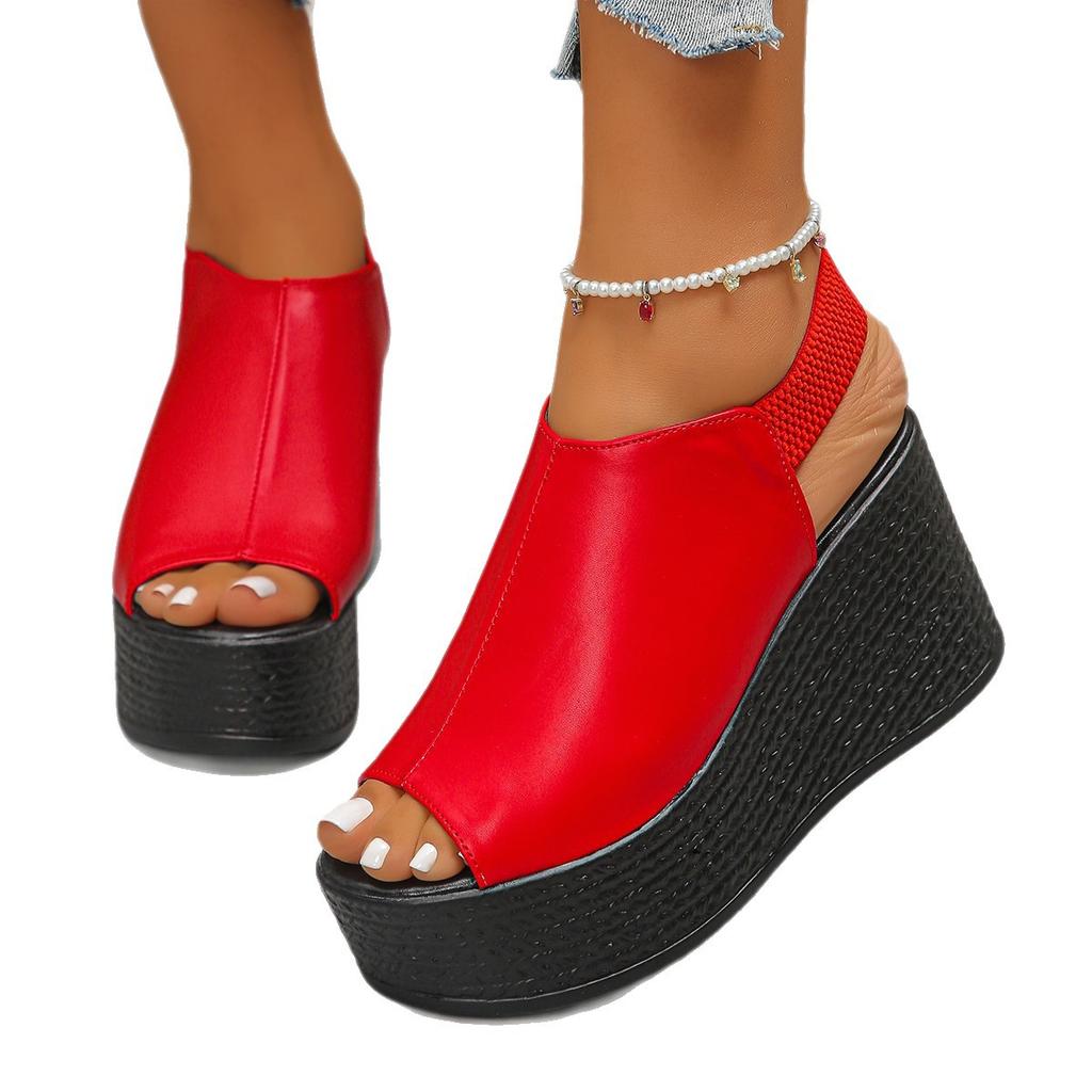 Women Sandals High Quality Summer Leather Wedge Sandals Women 2025 New Platform High Heels Shoes Sexy Open Toe Elegant Sandals