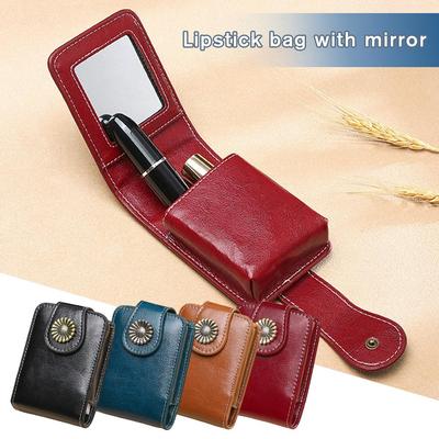 Tragbare Lippenstifttasche mit Spiegel Reise Mädchen Frauen Kleine Tasche Hülle Aufbewahrung Lippenstift Mini Schutz Make-up Tasche