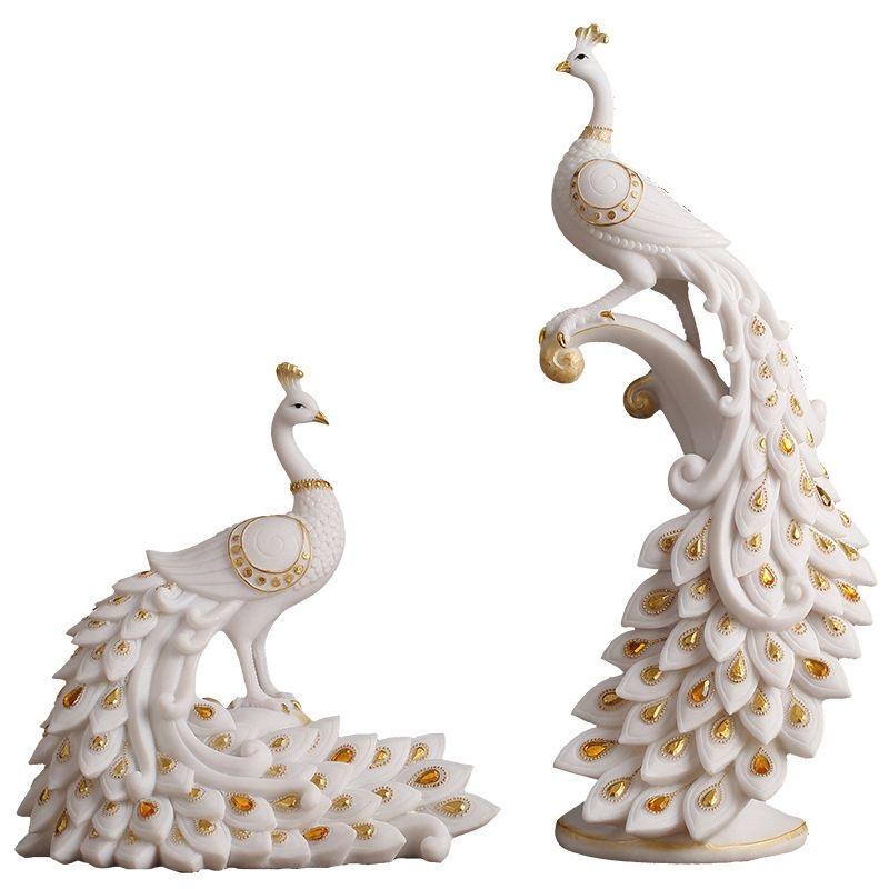 Europe Blanc Luxe Sculpture Paon Résine Ornements Maison Salon Hall Figurines Artisanat Hôtel Bureau Bureau Statue Décoration