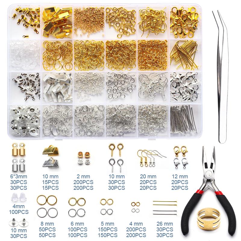 Jewelry Making Supplies Set Head Pins Lobster Clasps Chains Jump Rings Earrings Clasps Hooks for DIY Jewelry Making Accessories