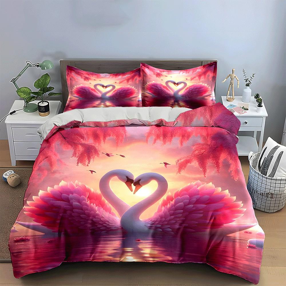 "Romantic Swan Theme Decor Set" Exquisite three-piece bedding set gift for kids and adults