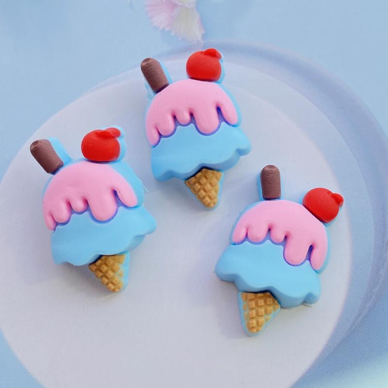 12pcs Cute PVC Mixed Ice Cream Series Flexible Glue Flat Back Cabochon Scrapbook Kawaii DIY Embellishments Accessories H300