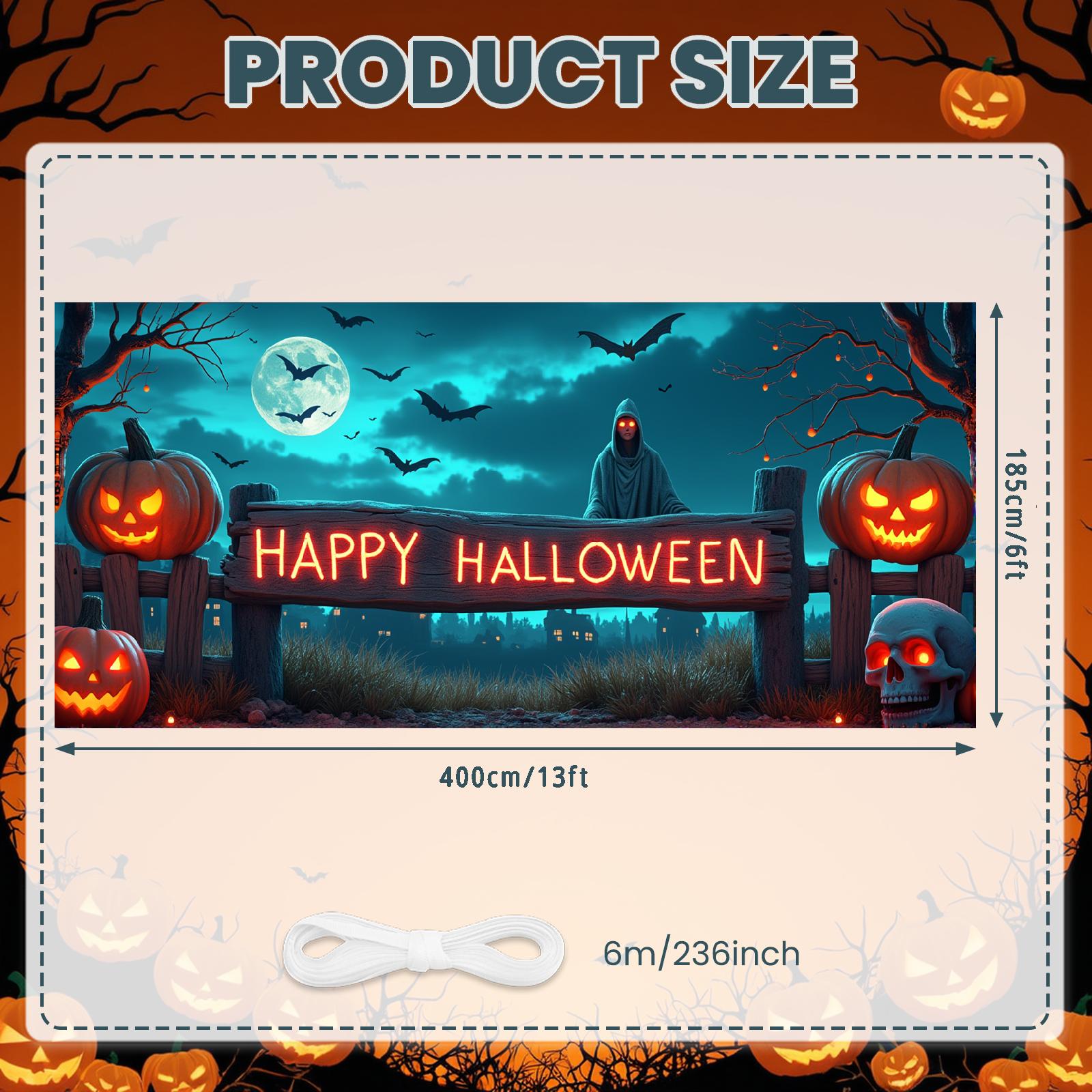 

Outdoor Decoration Halloween Skeleton Event Banner Party Backdrop Wooden Fence Halloween Banner For Outdoor Decoration Festival