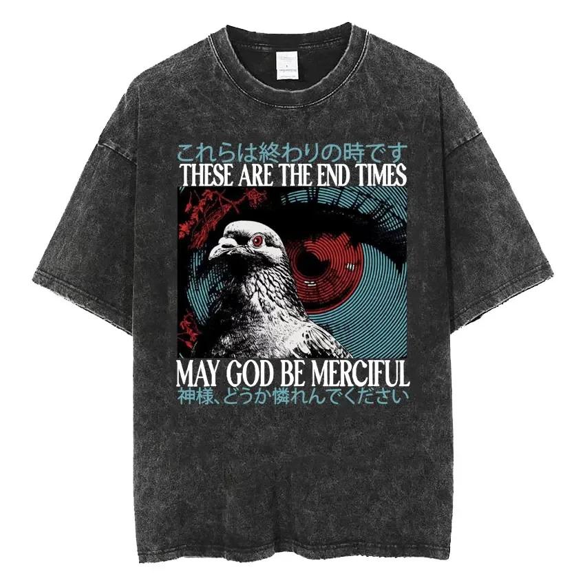 Amare Box No Thoughts Head Empty Japanese T-shirt Funny Capybara Vintage Washed T Shirt Men Women Casual Loose Short Sleeve Tees