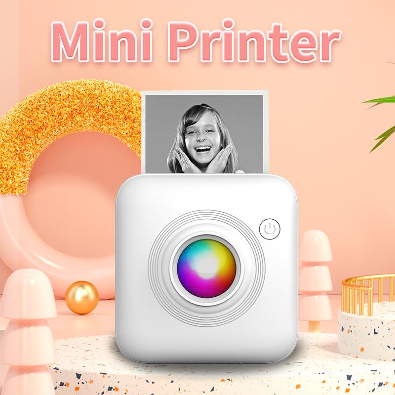 Mini Student Photo & Text Label Thermal Printer - No Ink, Bluetooth Compatible