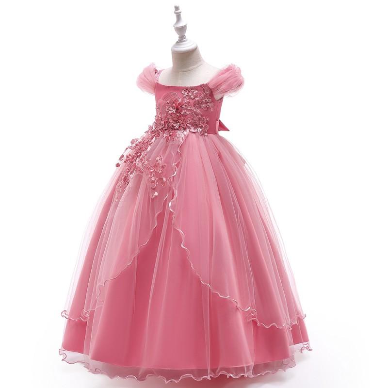 Girls Long Princess Dress Off Shoulder Applique Tulle Formal Gown Kids Pageant Wedding Party
