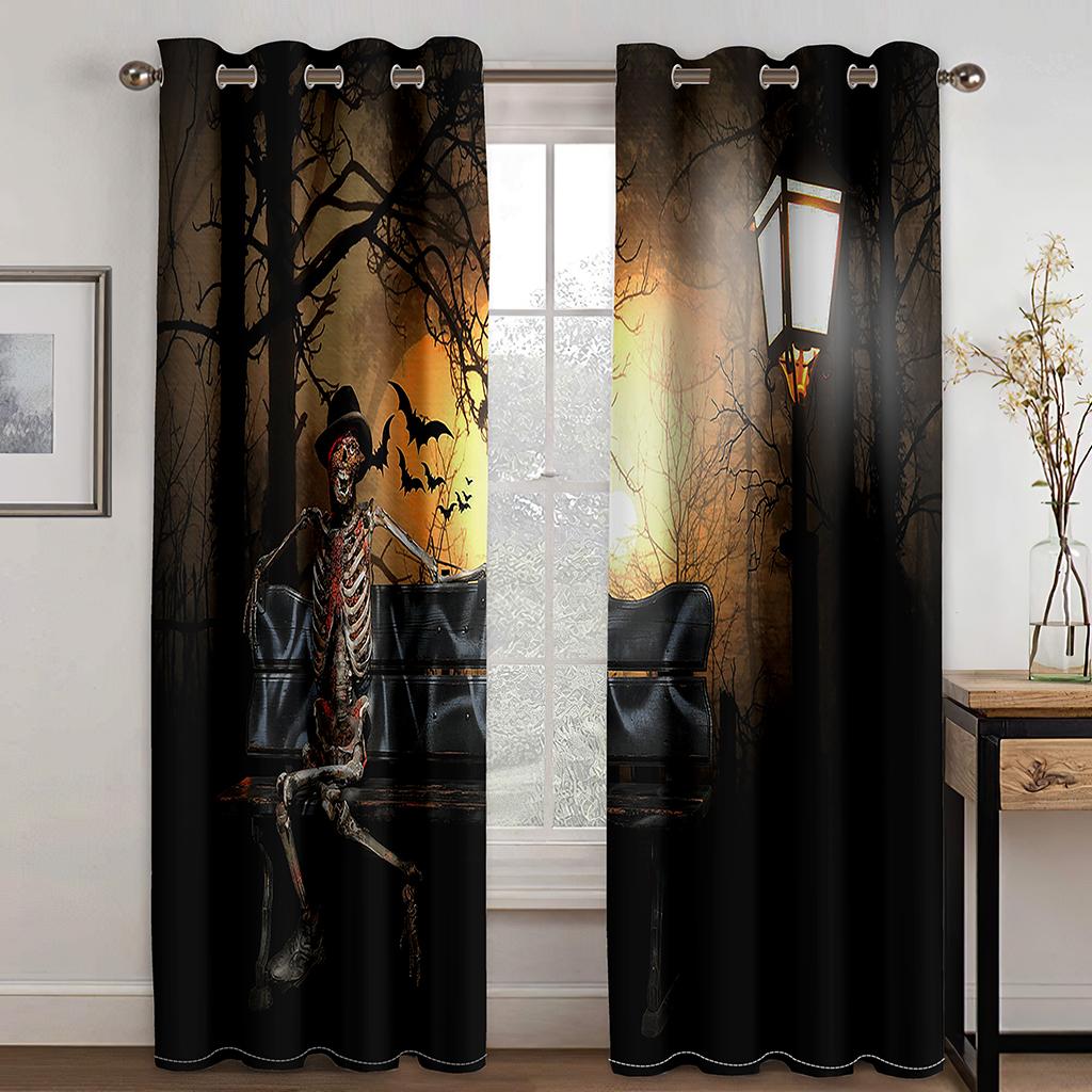 Dunkles Tierknochen-Skelett-Print Cooles Jungenzimmer Raum Wohnbereich Balkonbereich Haus Dekoration Stück Fenster Vorhänge