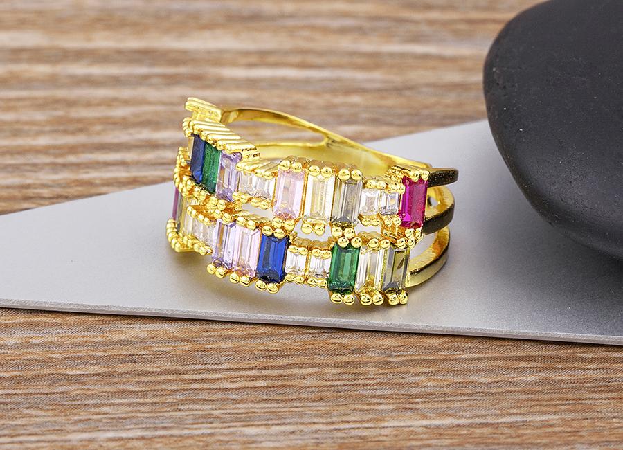 Nidin Neue Mode Regenbogen Geometrisch Exquisit Kristall AAA Zirkon Ring Damen Temperament Erklärung Hochzeitsfeier Charme Schmuck