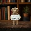 Lifelike Highland Cow Decor Desktop Ornament, Heartwarming Animal Figurine, Resin Gifts for Lovers Statue with Confession Sign Home Office Desk