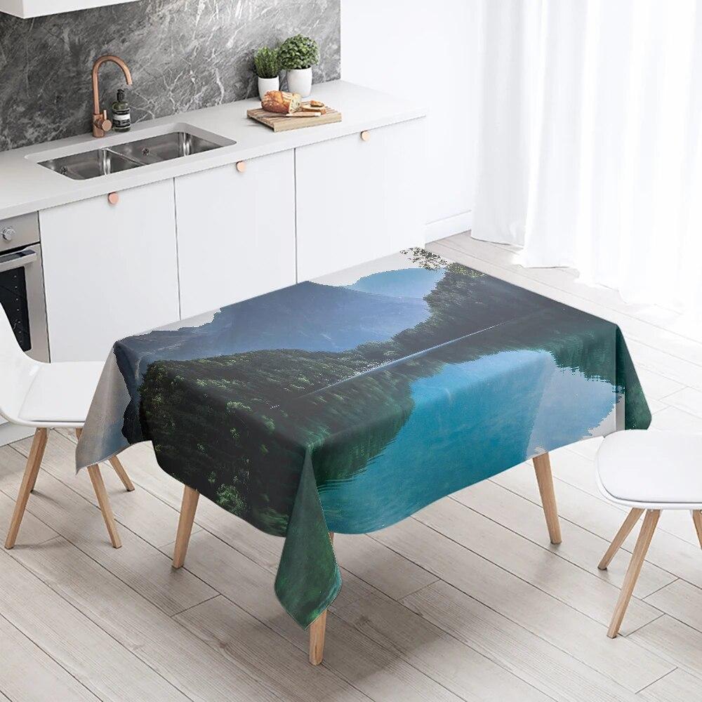 Landscape Tablecloth Mountains Canyon Lake Water Home Table Decoration Antifouling Waterproof Rectangular