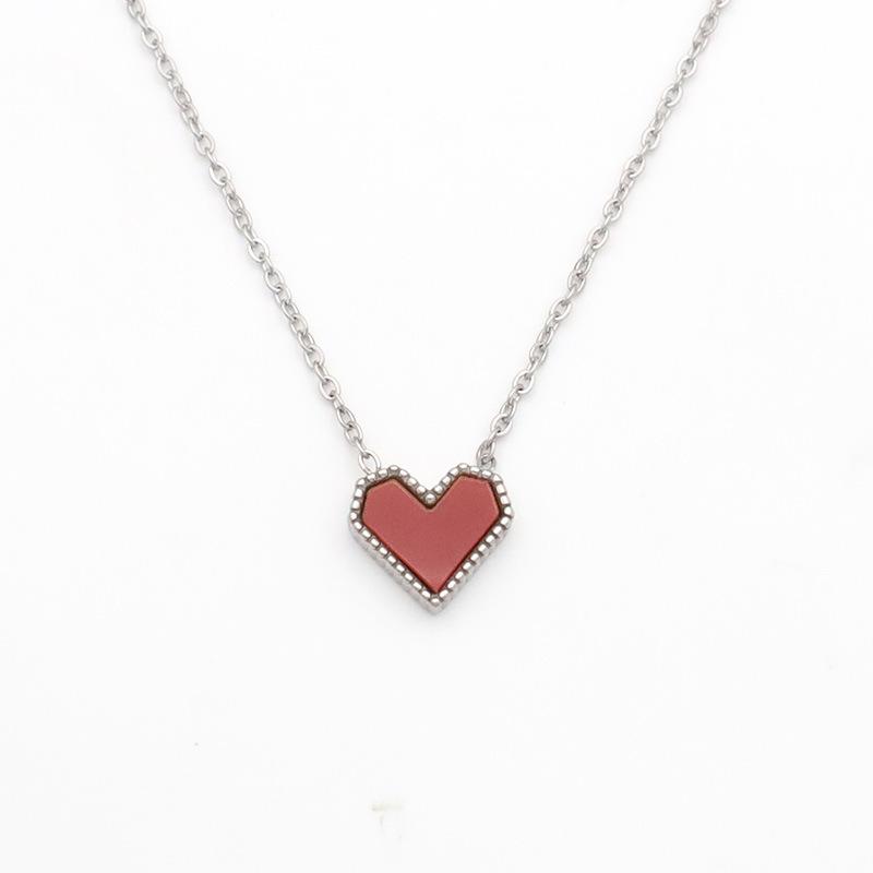 Versatile 18K Titanium Steel Peach Heart Clavicle Chain French Light Luxury Red Acrylic Love Necklace Women'S Pendant