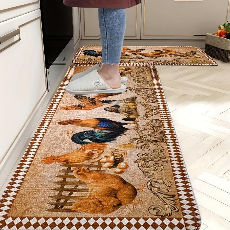 1 Stück Landhahn Muster Fußmatte Modern Küche Polyester Teppich Rutschfest Bunt Indoor Teppich, Für Zuhause Badezimmer Schlafzimmer Wohnzimmer Dekor