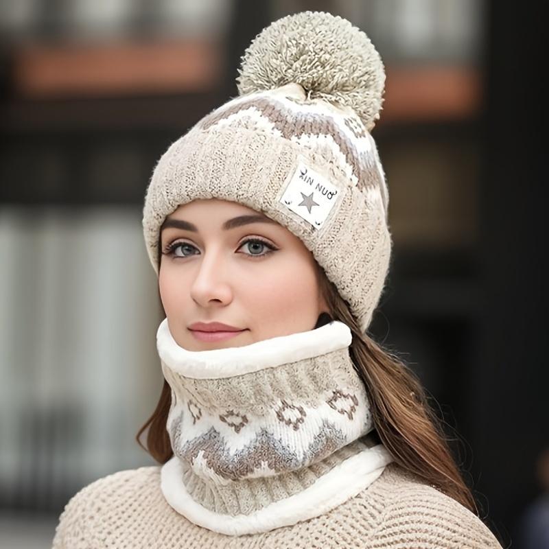 2pcs Women's Winter Hat & Face Mask Set - Soft Fleece, Elastic Stretch Fit, Machine Washable, Cozy Fleece Lined for Skiing, Cycling, Cold Weather