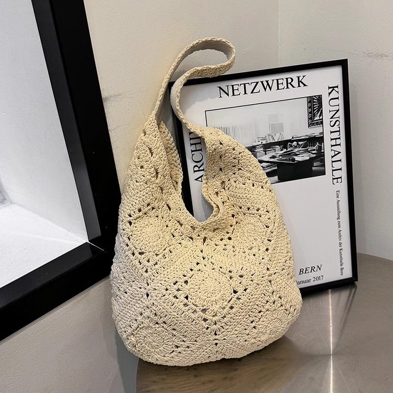 

Художественная плетеная сумка в стиле Мори, повседневная, большой вместимости, на плечо, подмышку, пляжная сумка для морского отдыха, вязаная сумка Beige