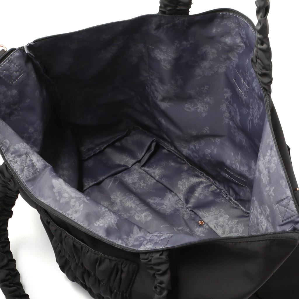 Francfranc Classic Flower Dark Travel 2-Way Carry-On Tote, Gray, Water-Repellent, Expandable, Lightweight,