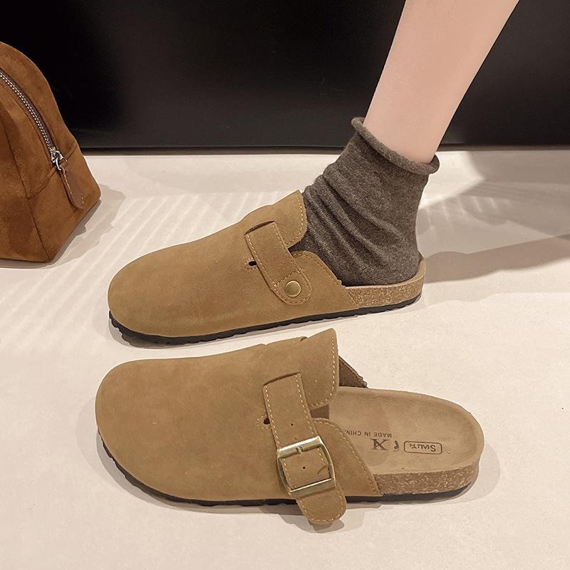 

Бокен Шлепанцы Шлепанцы с полупальцами Ретро Весна и Осень Одноногие Ленивые Туфли 41 верблюд