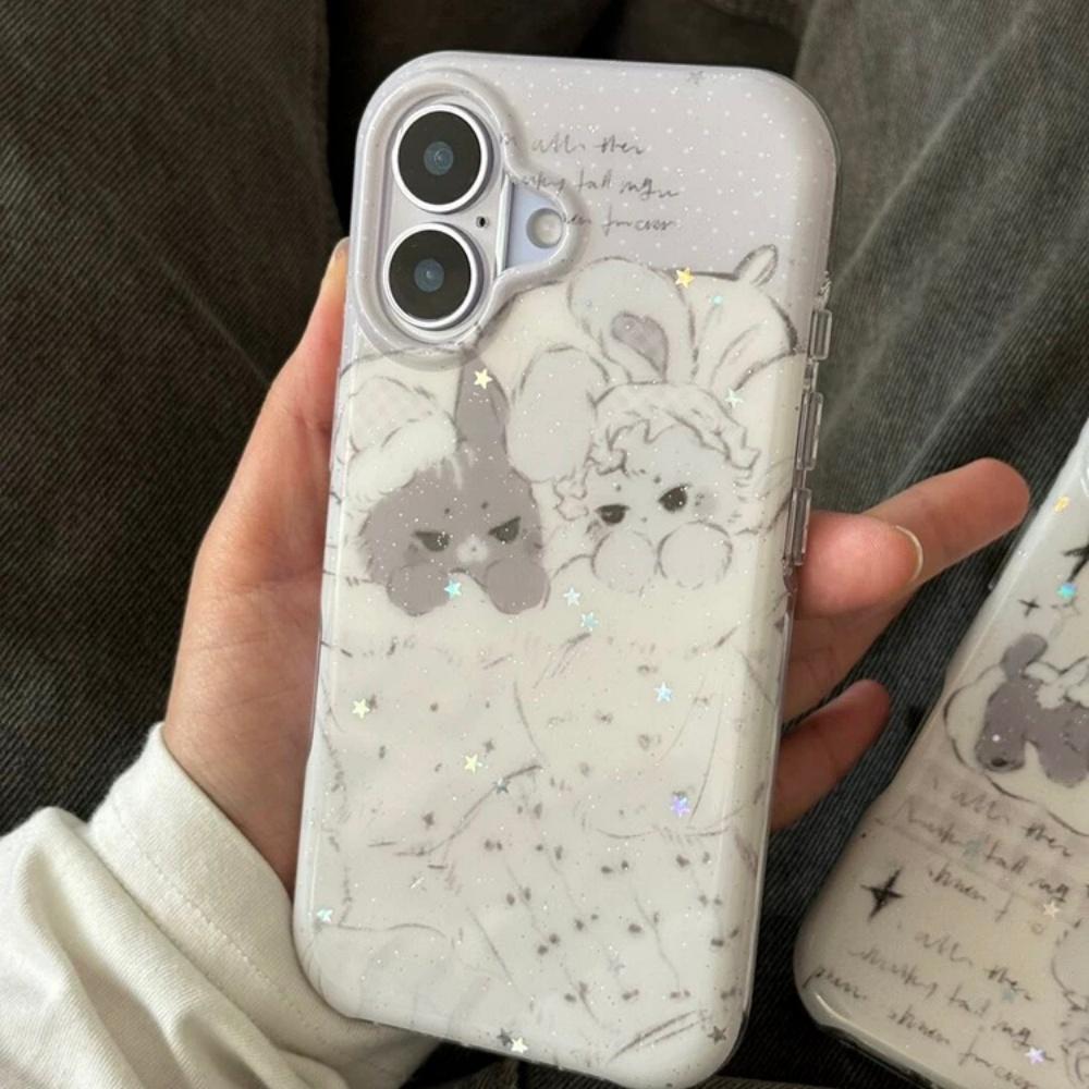 New cartoon cute ancient flavor gray cat white rabbit iPhone17promax double layer IMDiPhone16ProMax round edge airbag 14Pr all-inclusive