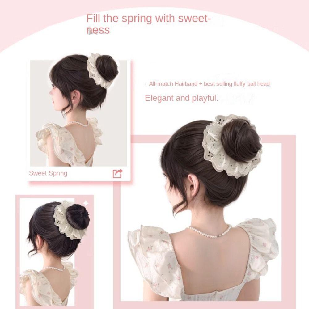 Korean Style Hair Bands Ponytail Holders Hair Artifact False Hair Pieces Flower Bun Head Wig  Women