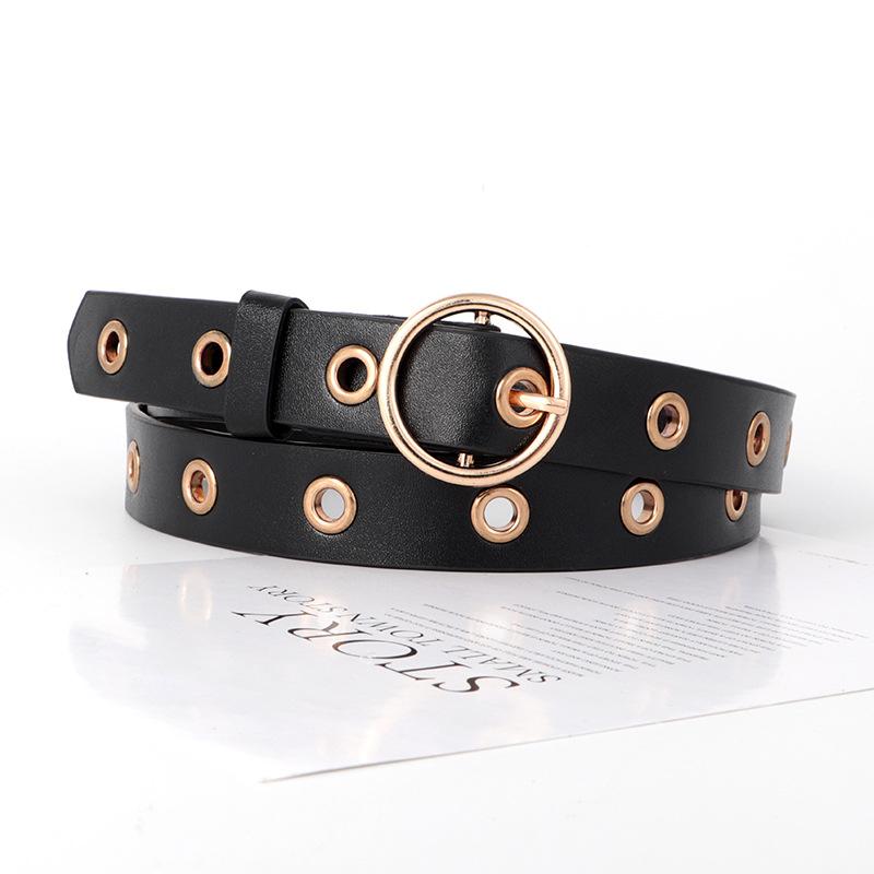 

Leather Versatile Pu Belt For Women With Punching Detail And Buckle Metal чорний