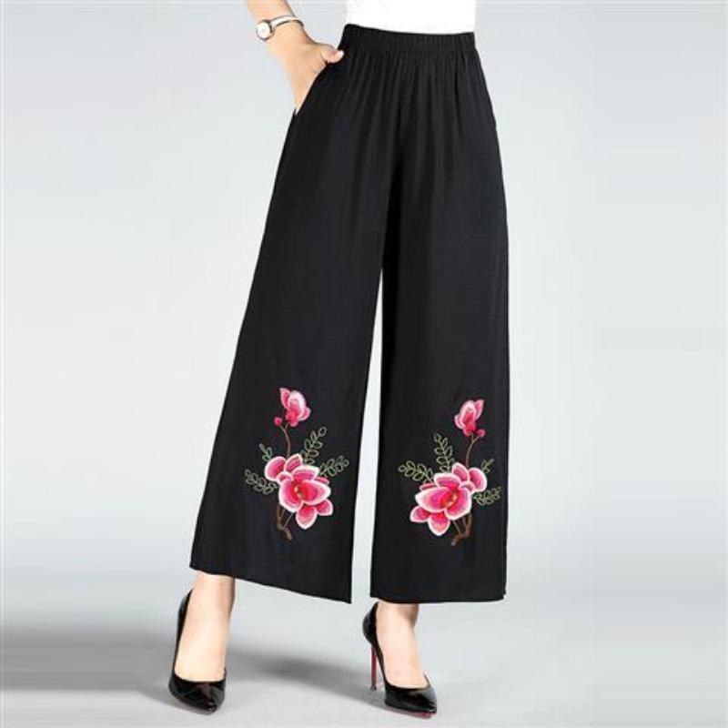 WTEMPO Women Ankle-Length Pants Ruffle Skirt-like Wide-leg Pants Female Loose High Waist  Trousers Cool and Breathablejavascript: