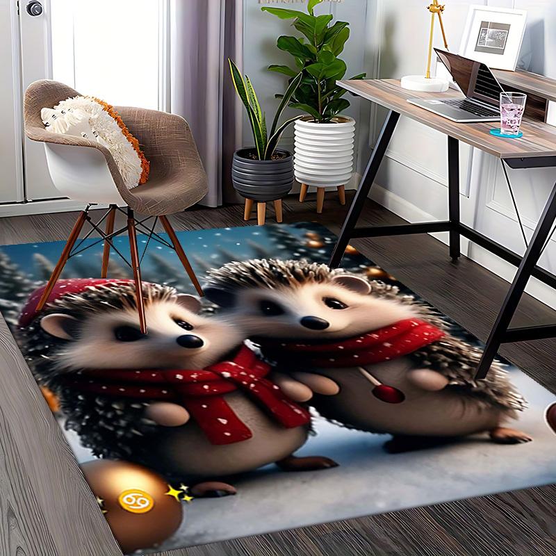 1pc Christmas Hedgehog Chair Mat - Anime Cartoon Design, Non-Slip Office Rug for Home Decor, Seasonal Gift, Suitable for Office and Living Room.C044