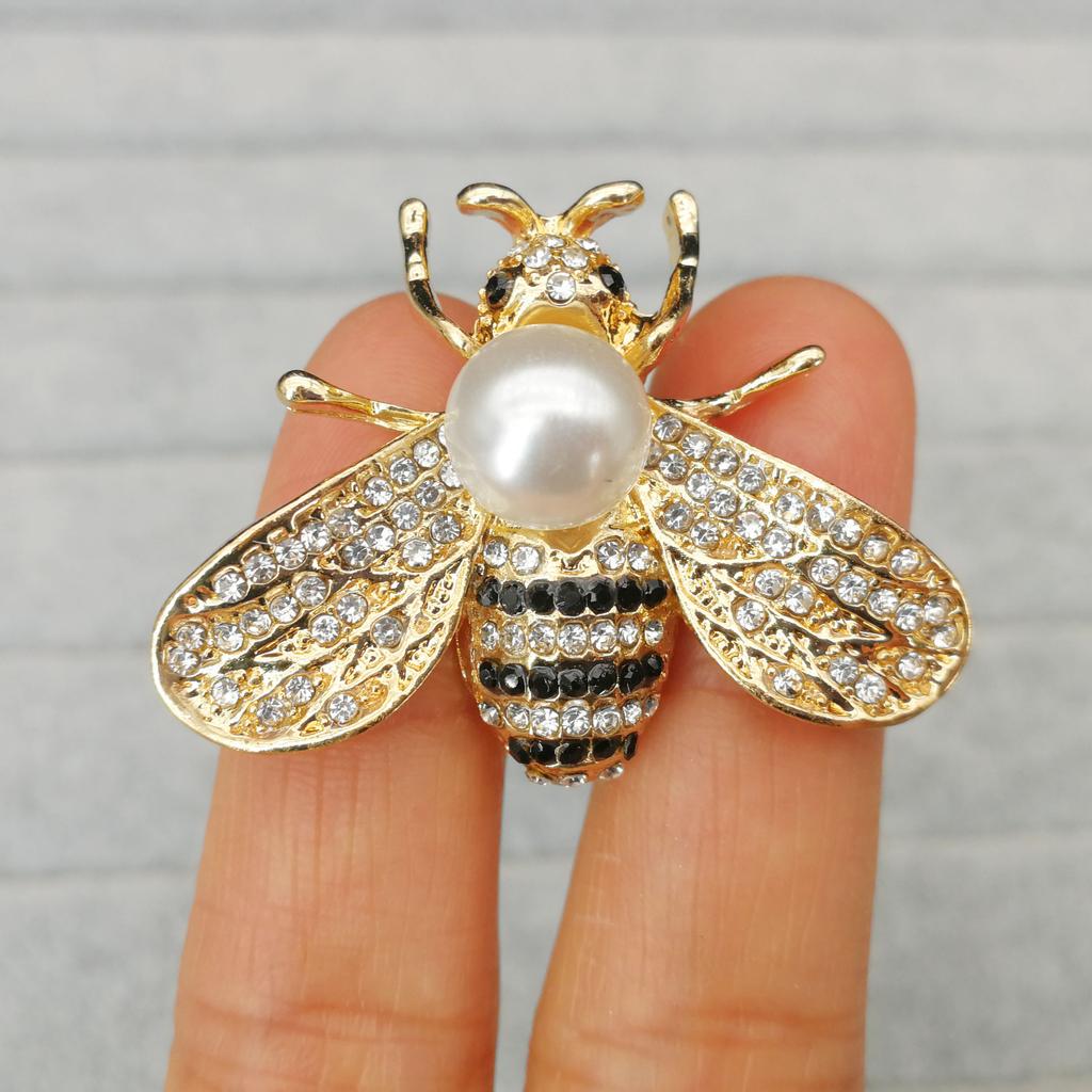 Luxus Vintage Damen Kristall Niedlich Emaille Biene Brosche Anstecknadeln Barock Perle Insekt Schmuck Brosche Für Dame Abzeichen Reversnadeln Geschenke