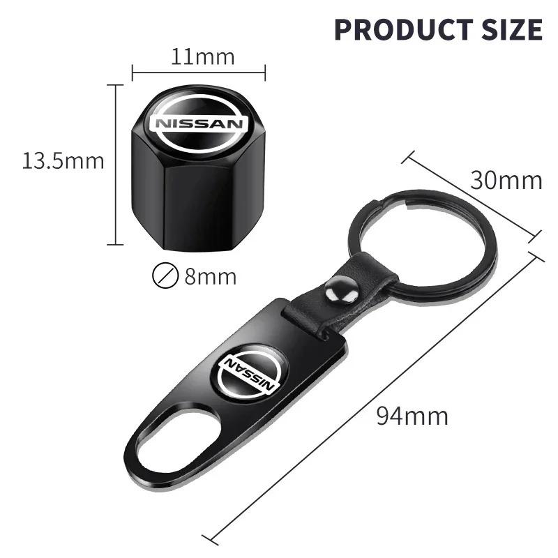 5pcs Car Tire Valve Cap Wheel Stem Cover with Wrench KeyChain For Nissan Nismo Sylphy Juke Qashaqai Titan Altima Xtrail Patrol
