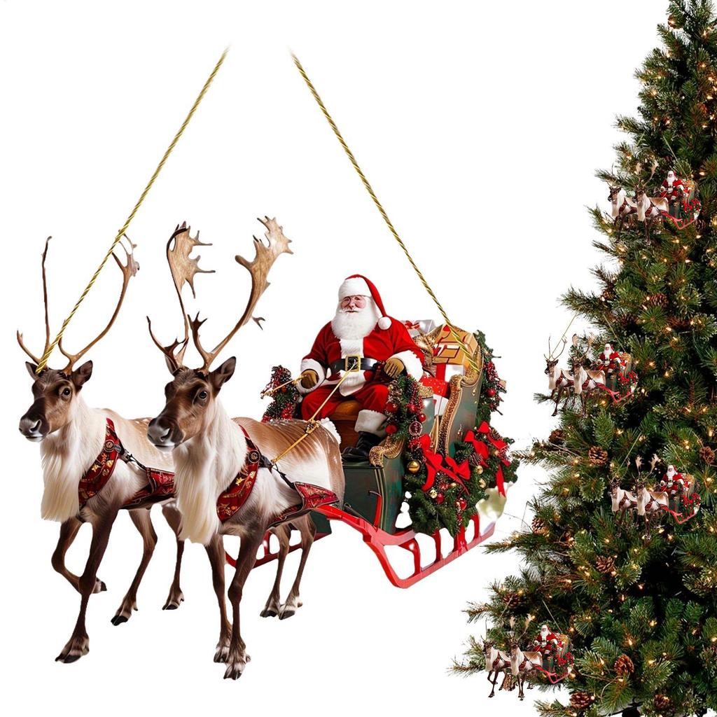 Weihnachts Rentierschlitten Weihnachtsmann Hängedekoration 2D Acryl Weihnachtsmann auf Schlitten Anhänger Feiertag 2025 Weihnachtsfeier Zubehör