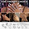 15Pcs Y2K Liquid Metal Irregular Rings Set for Women Silver Color Punk Grunge Goth Geometric Open Ring Kit Party Jewelry Gift