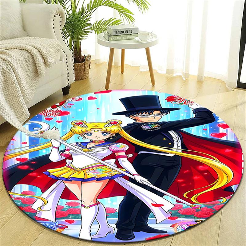 1pc Sailor Moon  Print Round Carpet Chair Round Carpet Suitable for Bedroom Living Room Home Decorative Carpet