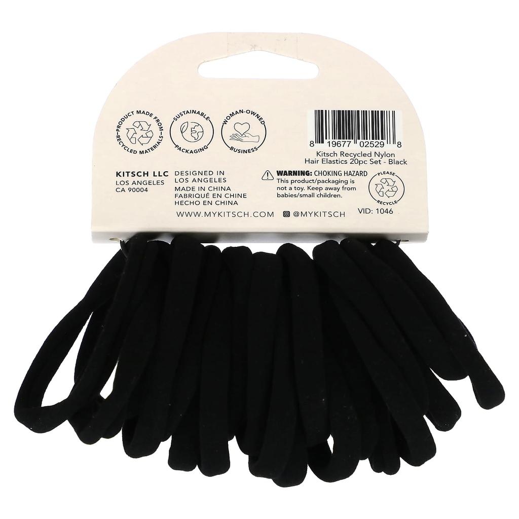Kitsch, hair elastic set, black, 20-piece set