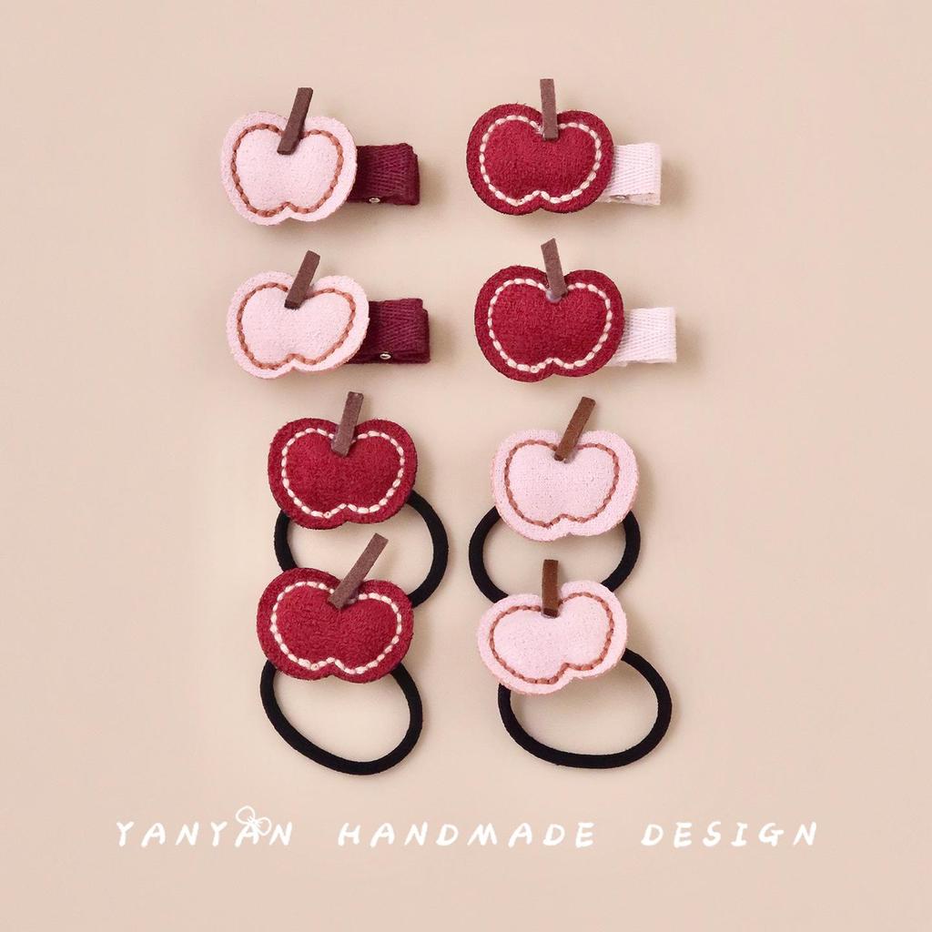Non-Damaging Autumn/Winter Apple Hair Clips for Kids - Full Fabric Cover, Ideal for Bangs