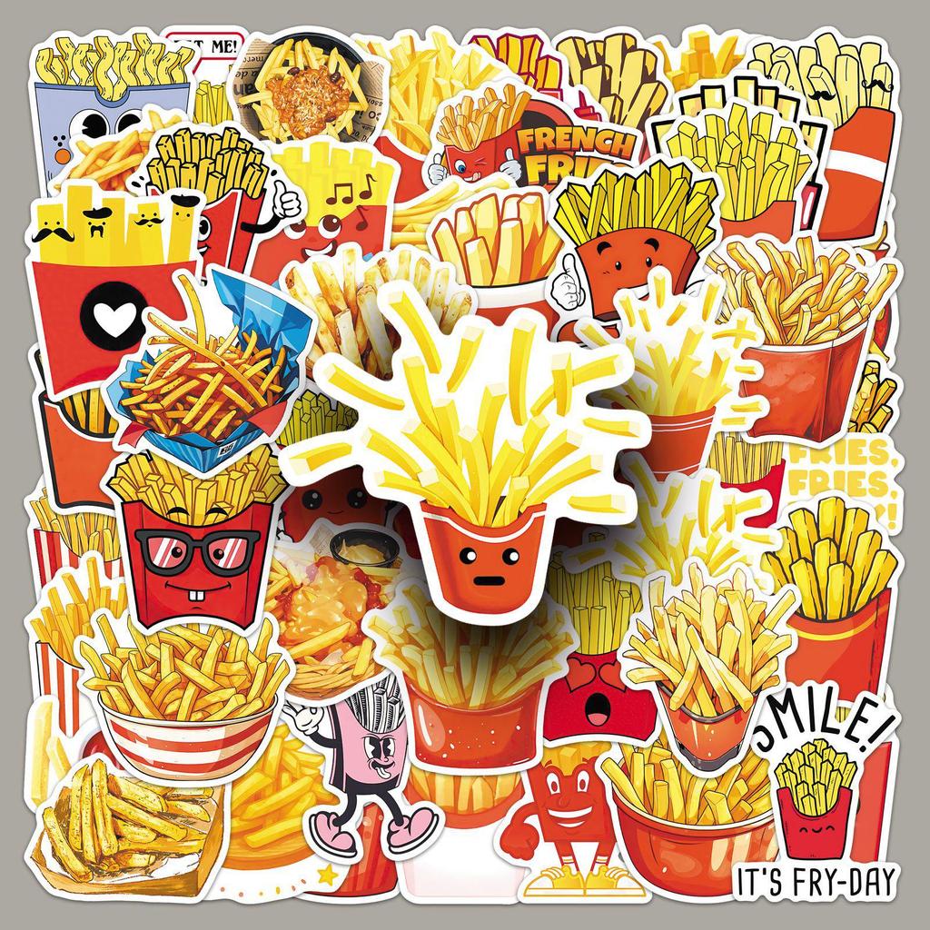 50pcs Waterproof Cartoon French Fries Stickers for Fridge, Notebook, Stationery, and Planner