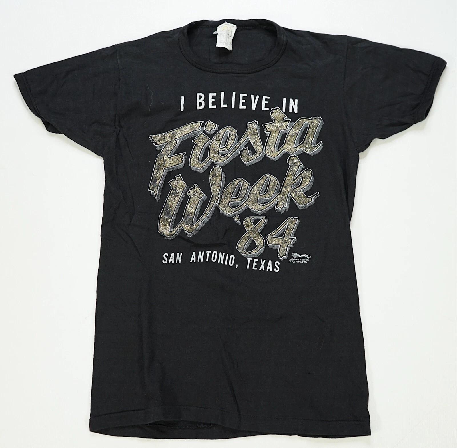 Rare Vintage I Believe In Fiesta Week 1984 San Antonio Texas T Shirt 90s Black M 2XL