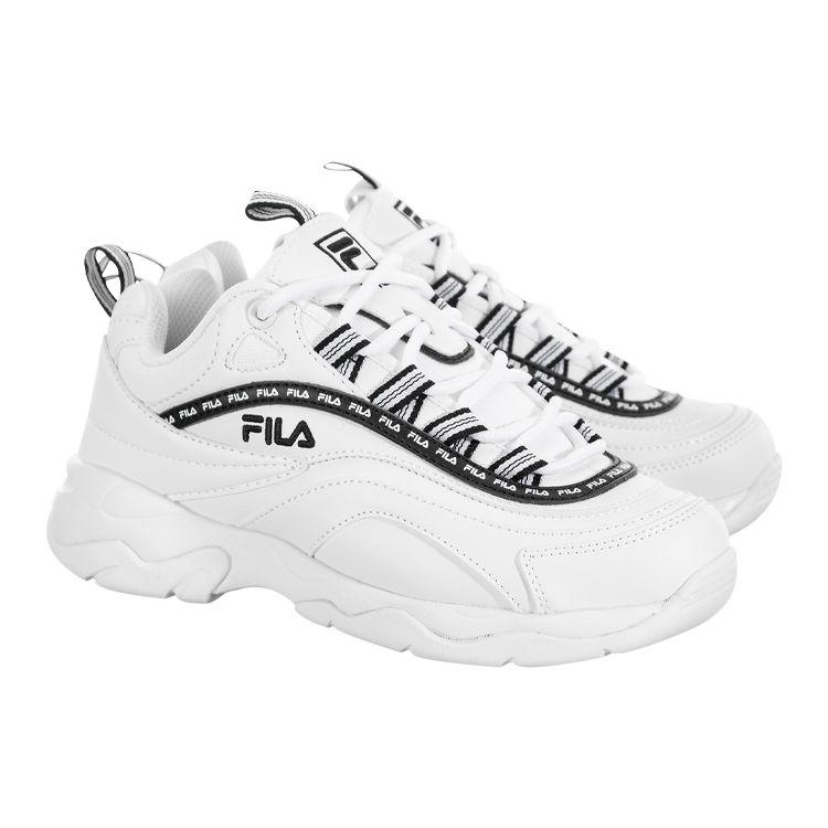 Fila Ray Repeat Leather Comfortable Versatile Low-Top Dad Shoes Women Sneaker Black White 5RM00816_112