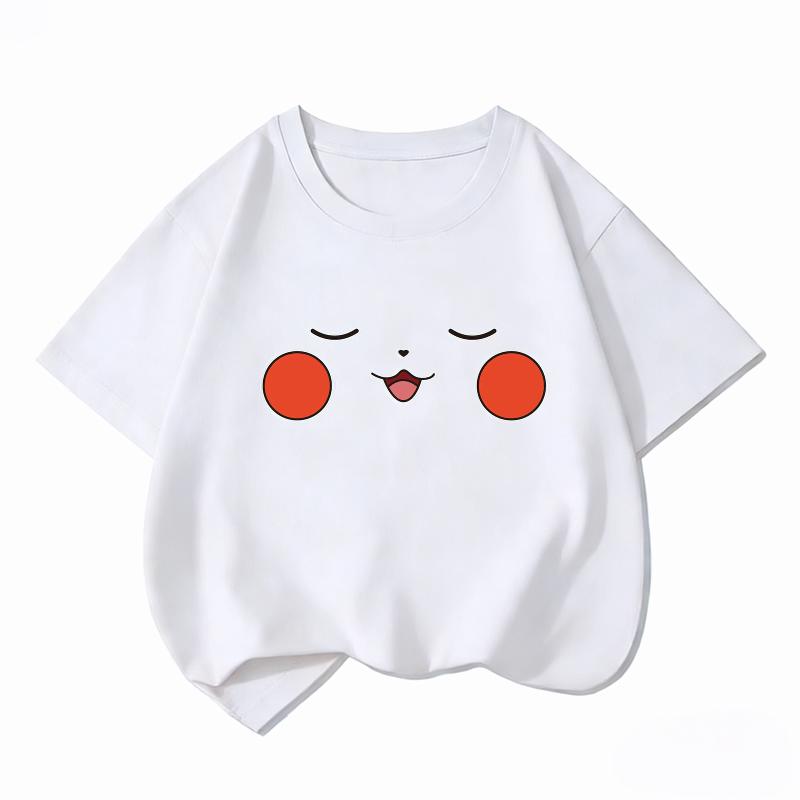 Potdemiel Kids Cotton Tshirt Cute Pikachu Face Print Summer Short Sleeve Breathable Crew Neck Boys Girls Casual Tops