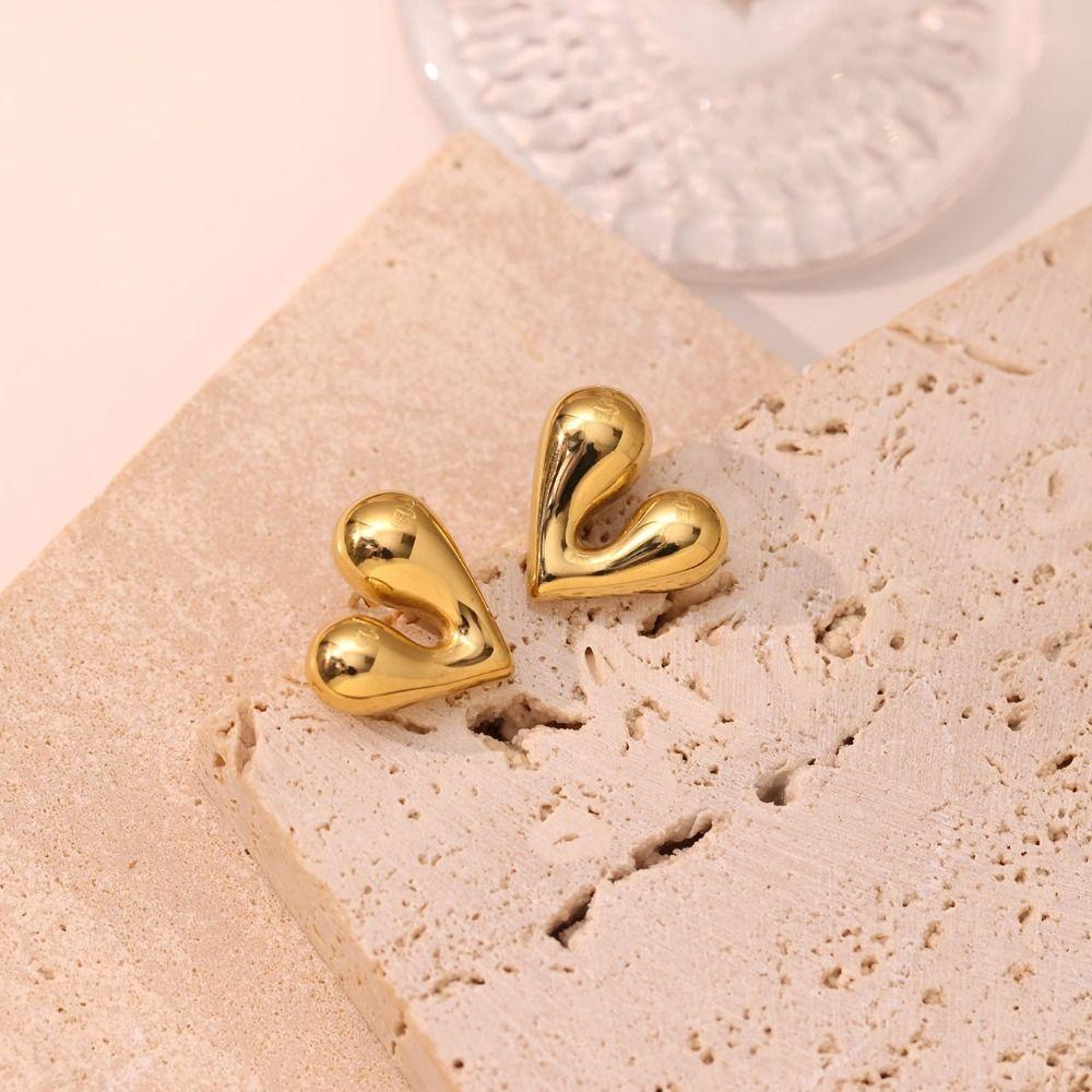 Geometric Texture Irregular Heart Earrings Gold Color Huggie Hoop Earrings For Women