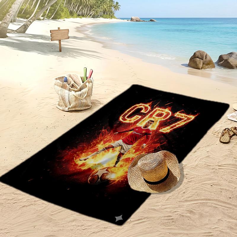 Asciugamano da Spiaggia Stampato Cristiano Ronaldo Asciugamano Morbido ad Asciugatura Rapida Coperta da Spiaggia Rettangolare Grande Portatile per Viaggi Piscina