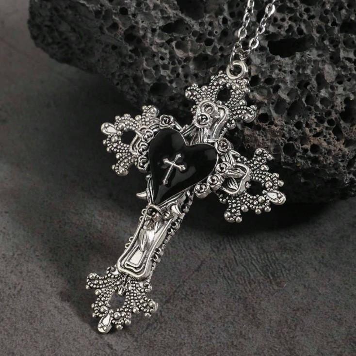 Gothic Rose Cross Pendant Necklace With Alloy Chain For Women Summer 2026
