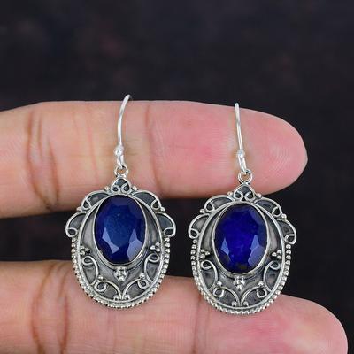Faceted Blue Sapphire Earring Original Gemstone Earrings Unique Jewelry 925 Sterling Silver Earring Handmade Vintage Earring Gifts For Wife