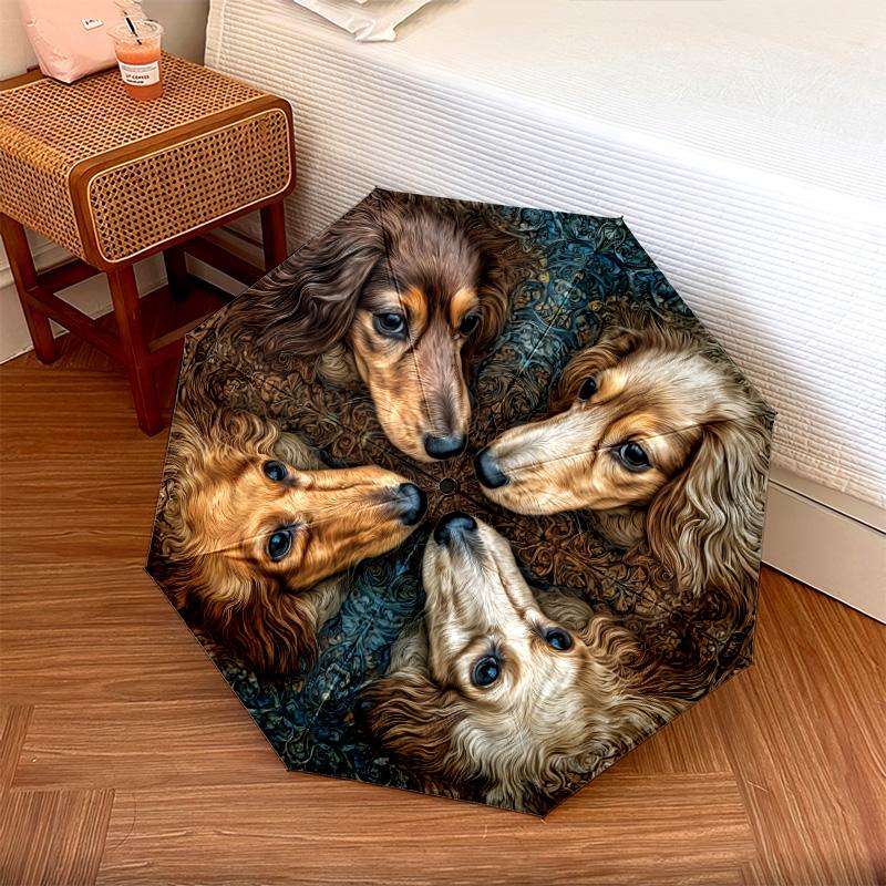 Retro Dog  Pattern, Automatic Folding Umbrella, Portable and Foldable Design, 8 Ribs, a Christmas or Birthday Gift.