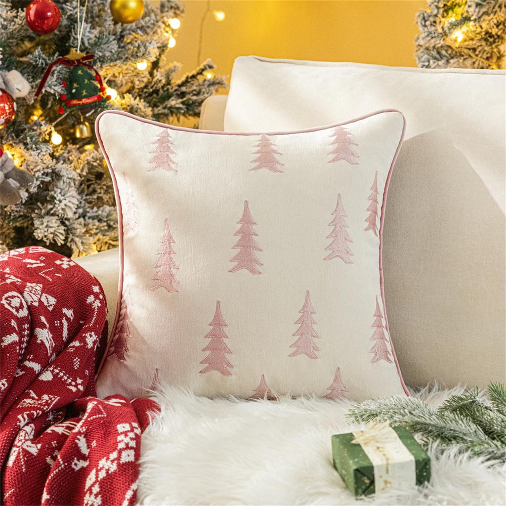 Christmas Tree Pillowcase 18x18 Inch Christmas Winter Print Decorative Pillowcase Retro Holiday Decorative Throw Pillowcase Sofa Bed Decoration