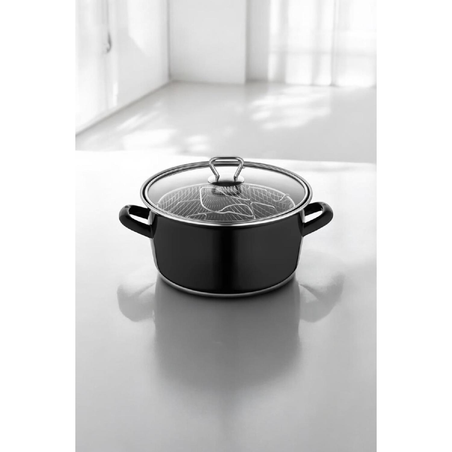 

Enamel Black Frying Pot - Enamel Pot With Glass Lid чорний