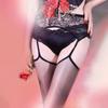 Shiny Stockings with Open Crotch, Sexy Lace Garter Belt, Mood Full-Length Over-the-Knee Black Stockings for Women