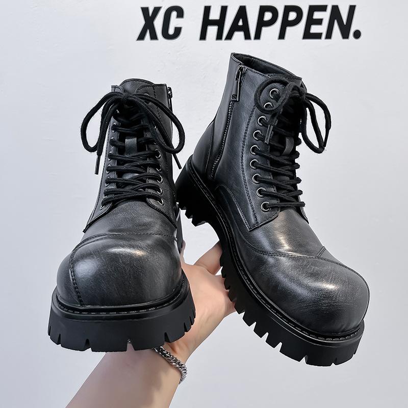 New Men's Big Head Martin Boots Men's British Style Tooling Shoes Zipper High Top Derby Shoes Shoes 44789-A