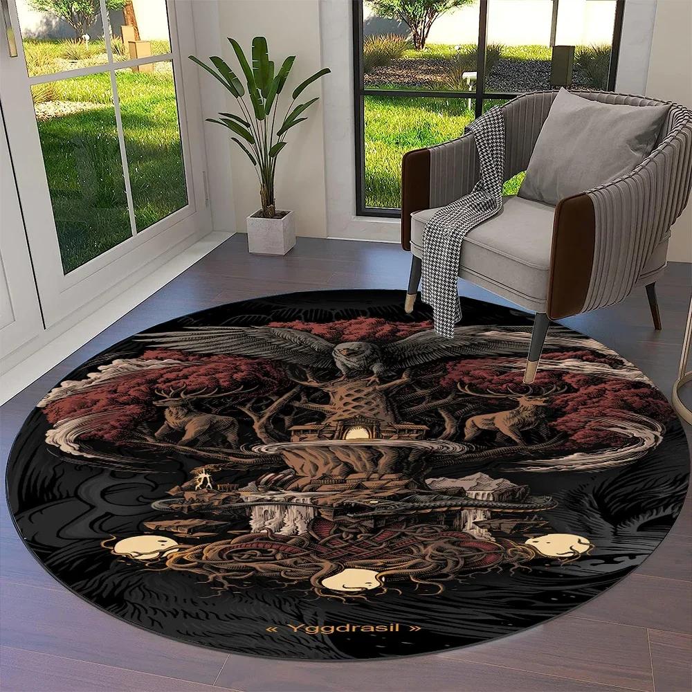 Tree of Life Viking Yggdrasil Valknut Round Carpet Rug for Living Room Bedroom Sofa Decor,Kid Paly Area Rug Non-slip Floor Mat