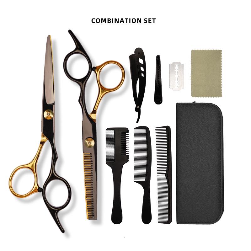 Professional Black Gold Stainless Steel Hairdressing Scissors - Integrated Flat Teeth for Stylists and Barbers