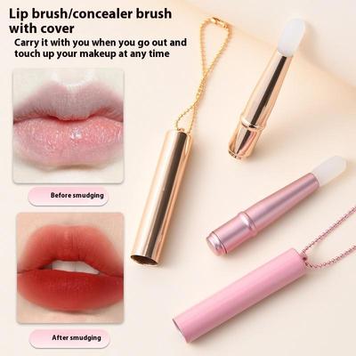 Mini Pincel de Lábios de Silicone Pincel Corretivo Com Corrente de Cobertura Aplicador de Máscara Labial Pincel de Gloss Labial Pincel de Batom Ferramenta de Beleza para Maquiagem