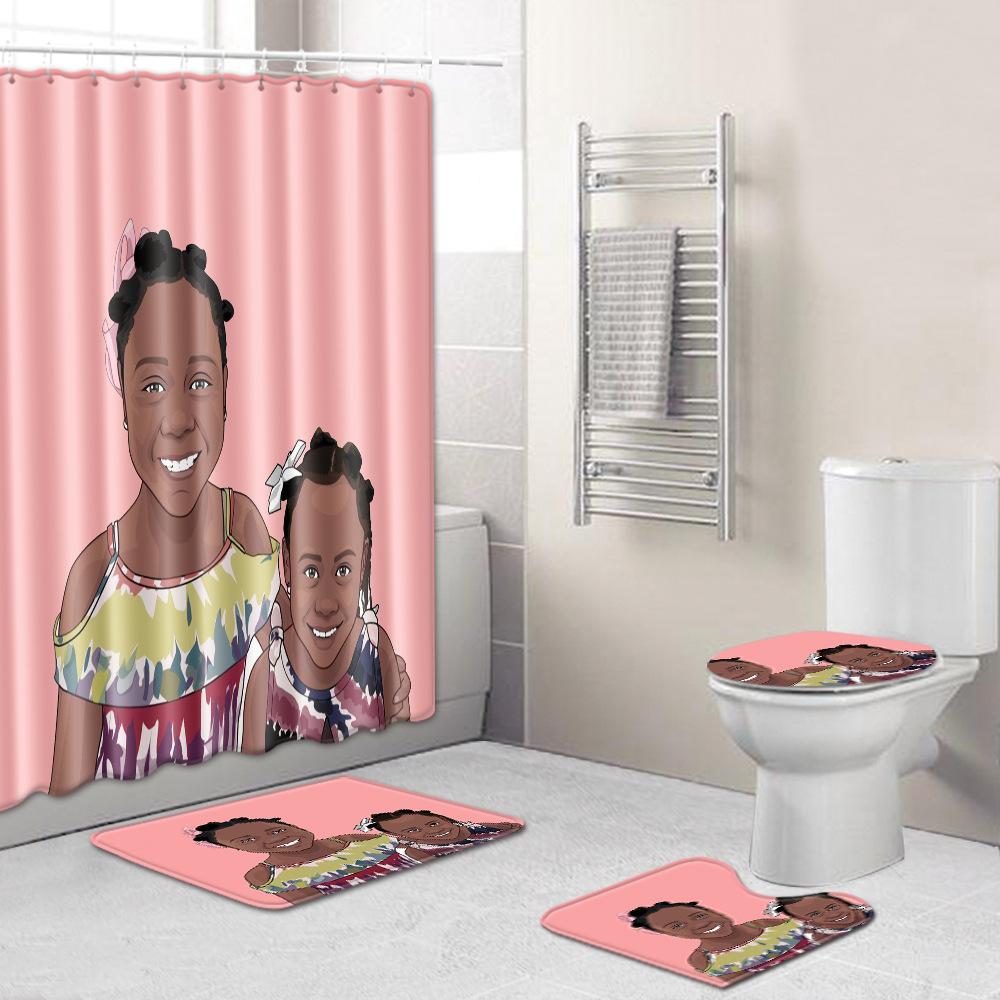 African American Women'S Bathroom Non-Slip Floor Mat, Shower Curtain Combination Carpet, European And American Wind Explosion Female Fixed Zhi