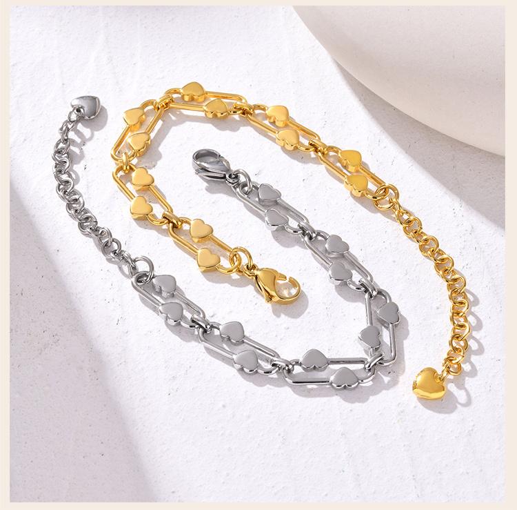 Waterproof Heart Chain Paperclip Link Bracelet For Women, Statement Stainless Steel Adjustable, Non Tarnish Jewelry